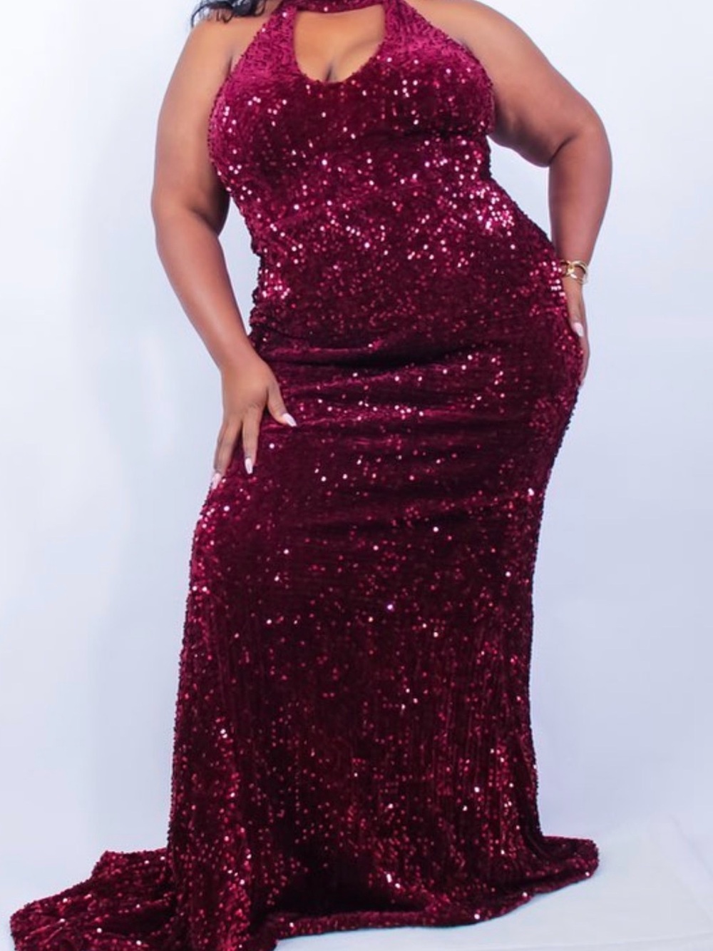 Plus Size Burgundy Sequin Halter Evening Dress xl/xxl